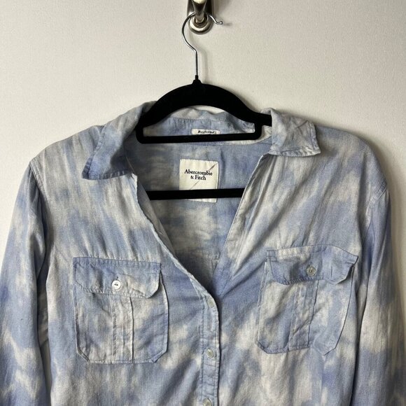 Abercrombie & fitch linen boyfriend‎ button up top blue tie dye women’s size S - Picture 3 of 9